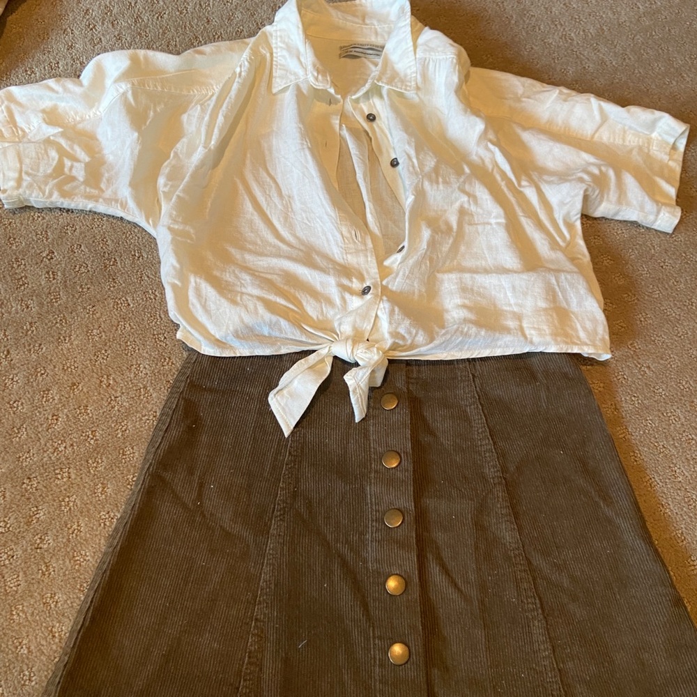 Urban outfitters linen top and Corduroy skirt